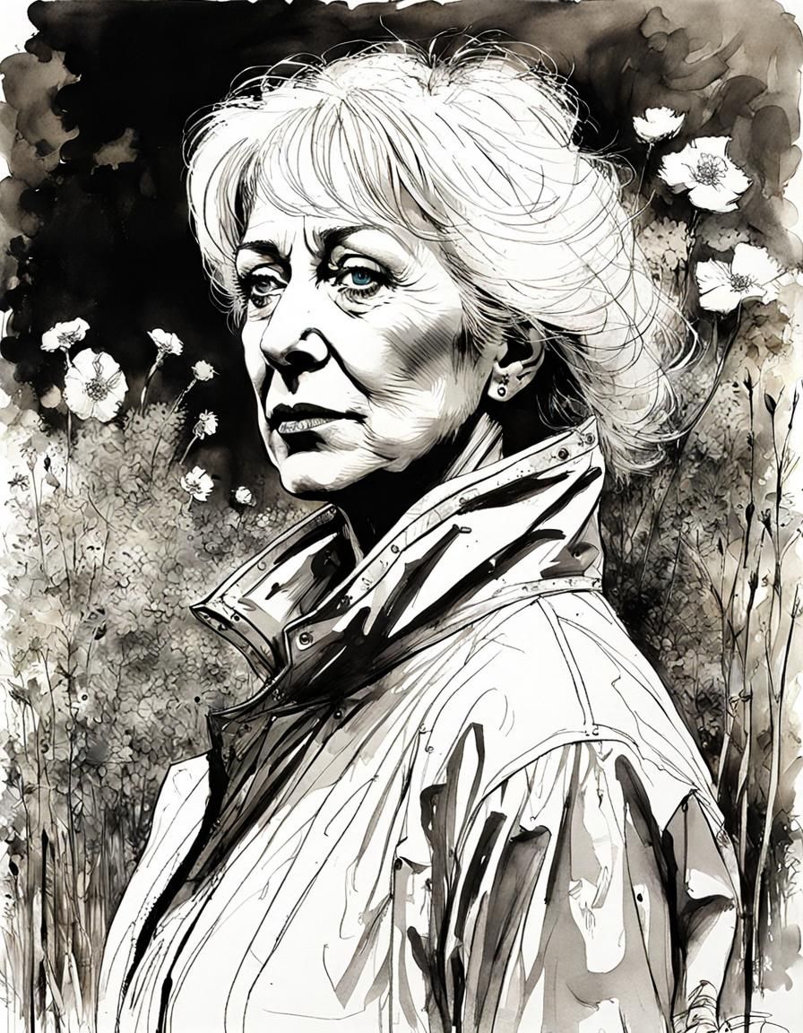 Woman in Garden, Ralph Steadman Style Portrait