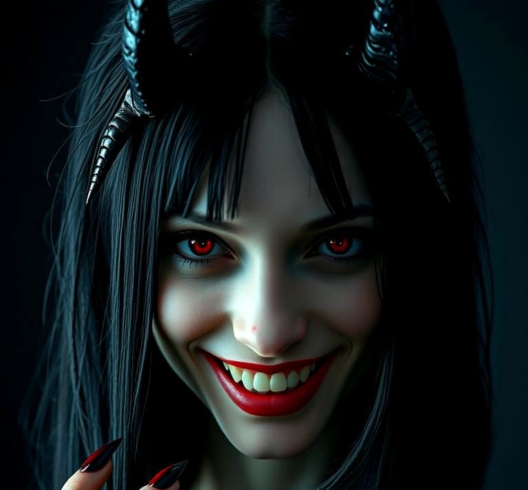 Chillingly Alluring Vampire Woman with Crimson Eyes