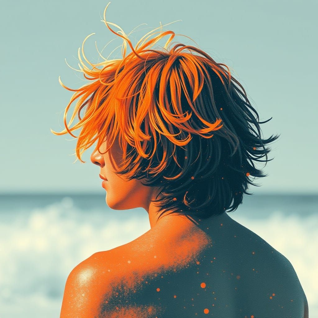 Impressionist Dots Portrait of a Californian Surfer