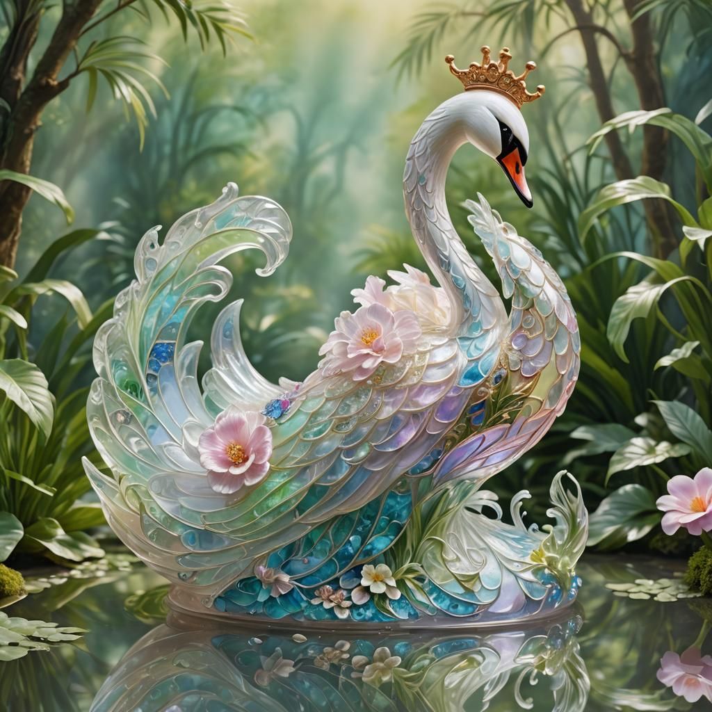 Baroque Glass Swan Figurine in Fantasy Setting