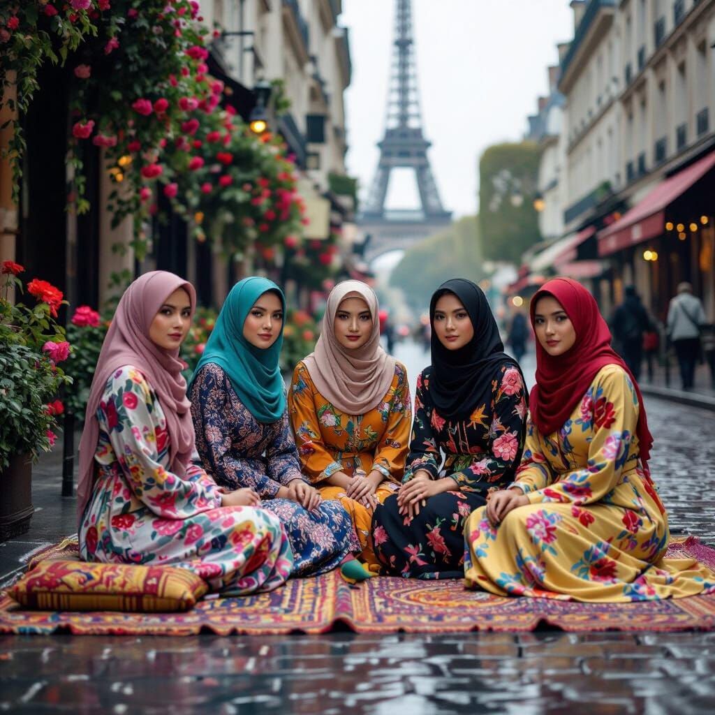 Parisian Elegance: Southeast Asian Women in Hijabs