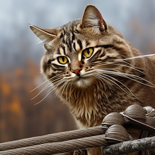 Viking Cat Warrior on Battlefield in Abstract Art Style