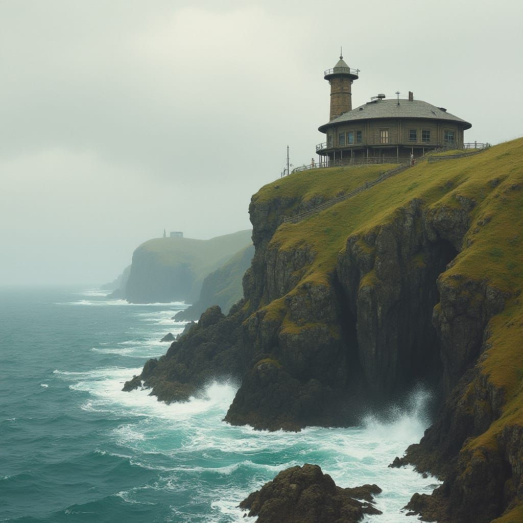 Round House on Cliff, Myst-Inspired Illustration