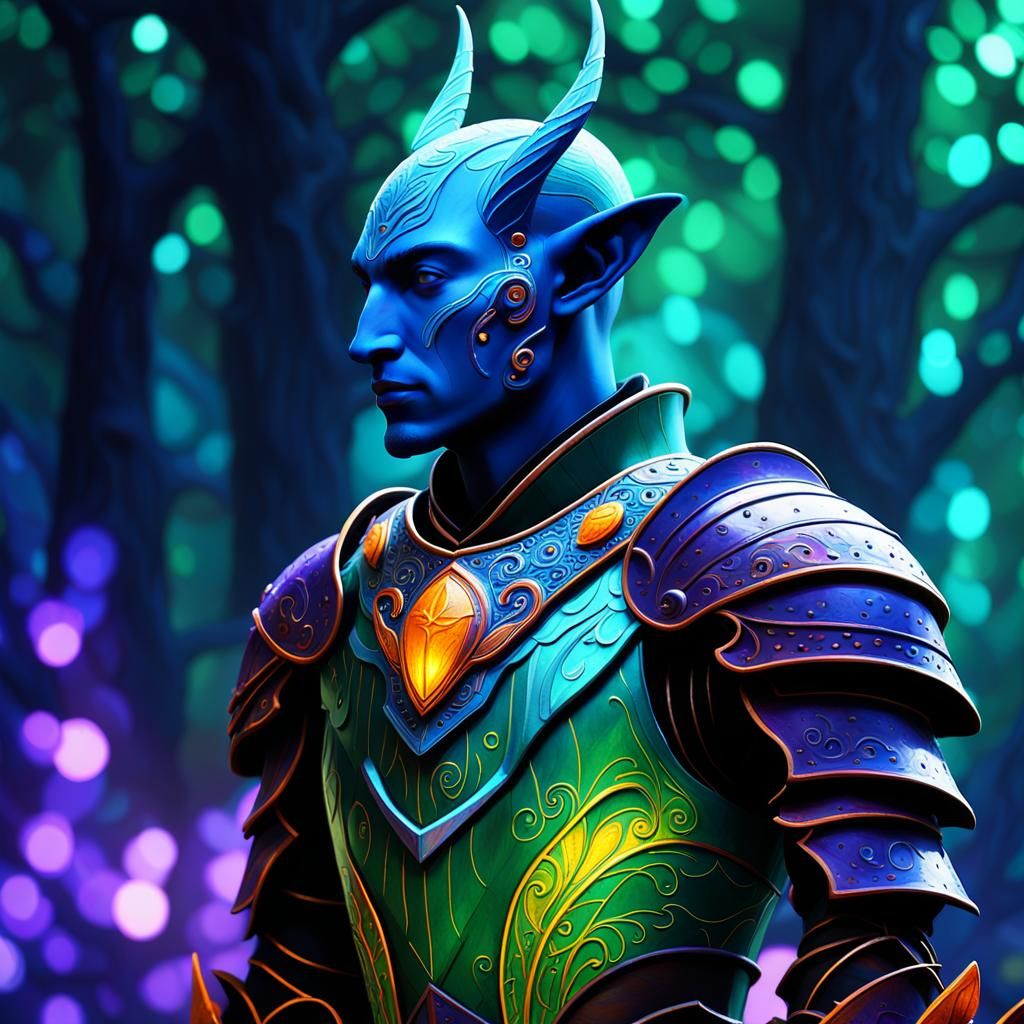 Fantasy Portrait of Blue-Skinned Man in Armor