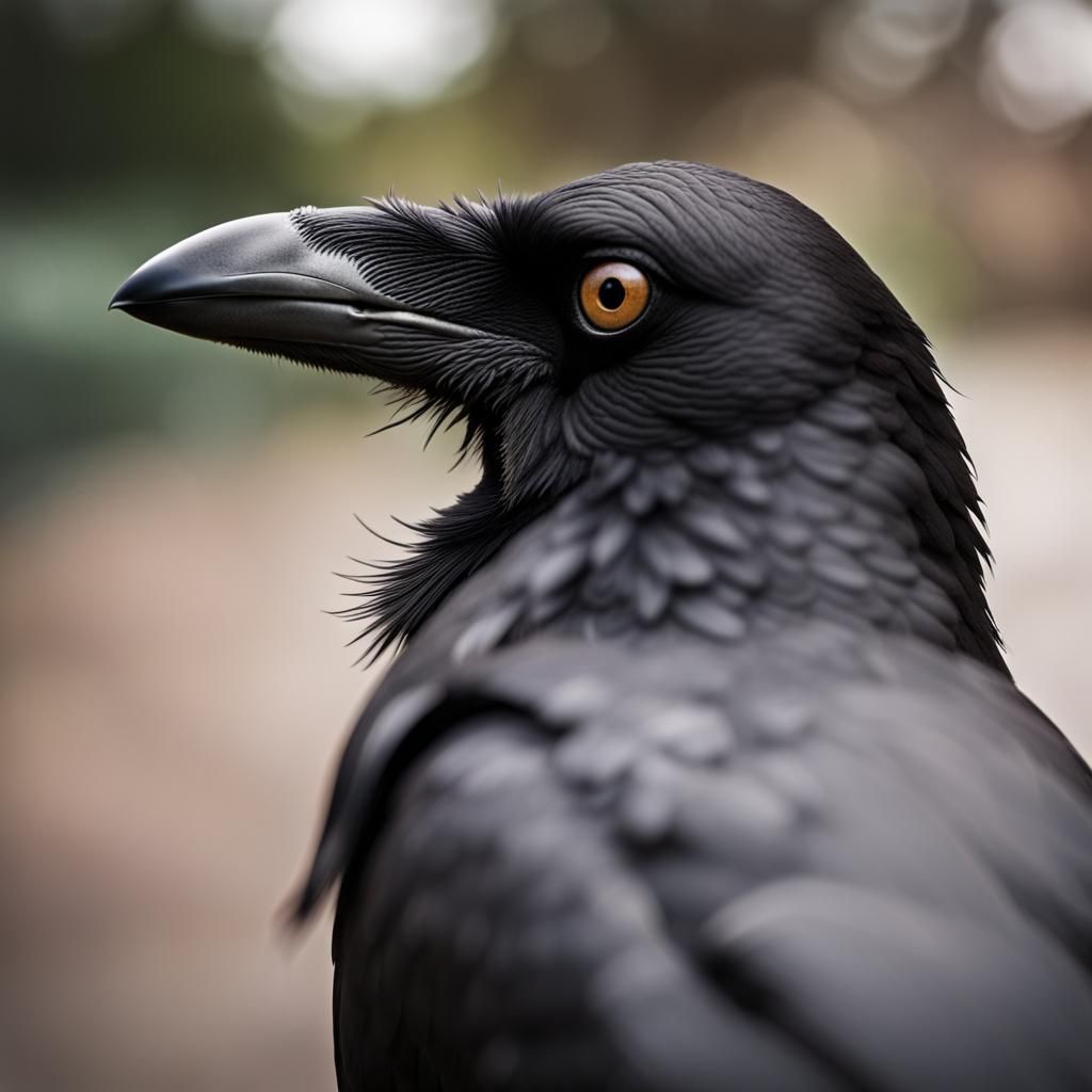Detailed Close-Up of Crow Head in Natural Light