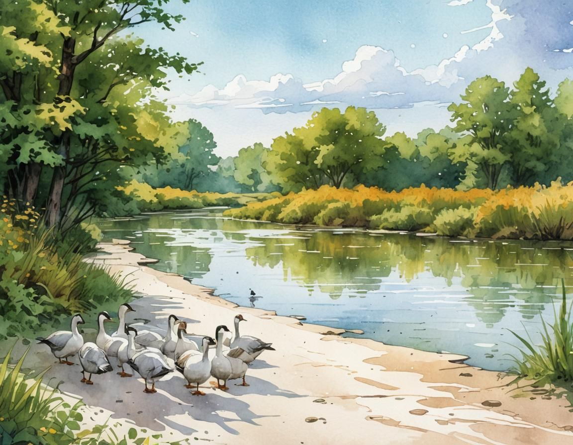 Geese in Watercolor Comic Book Art