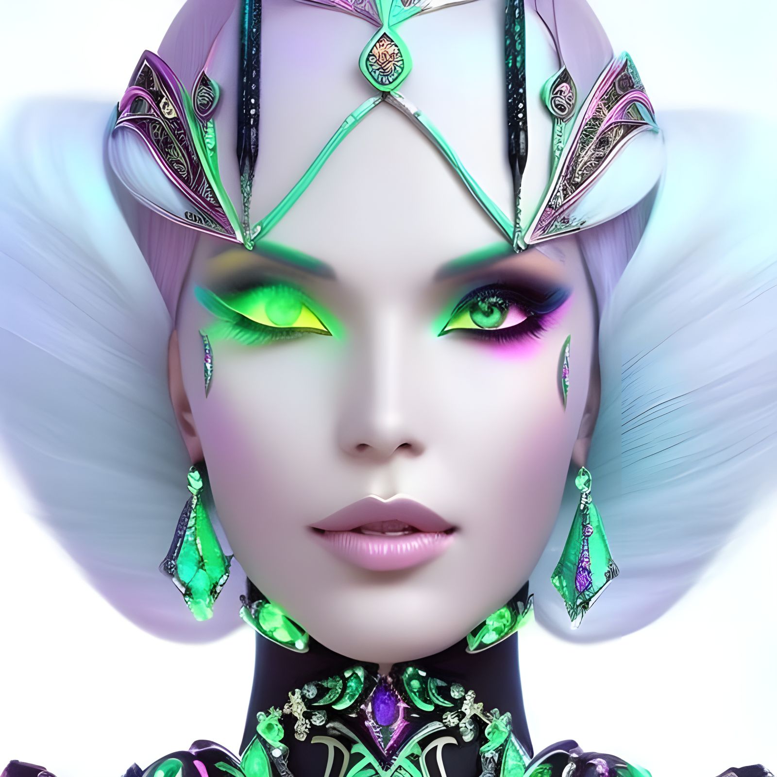 Neon Cyberpunk Elf Goddess Portrait