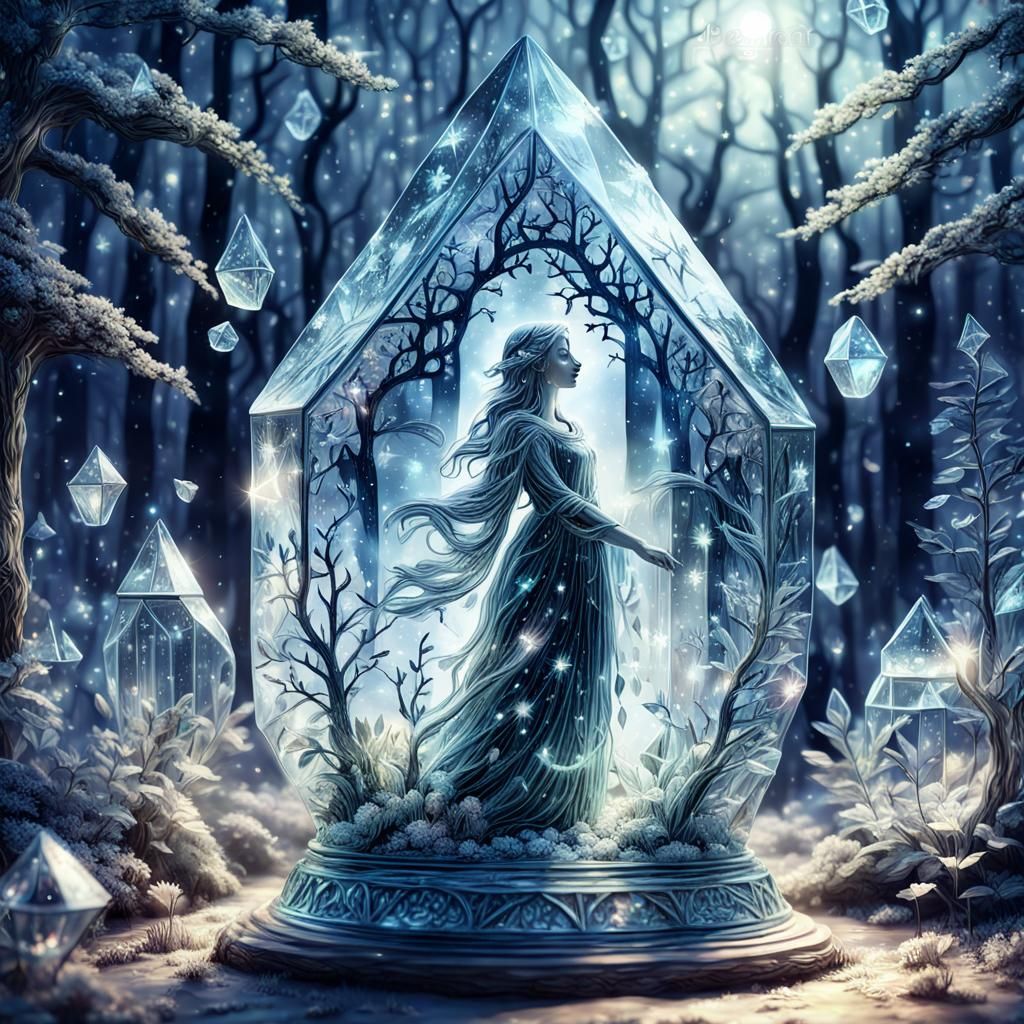 Glass Dryad Casting Spells in Magical Forest