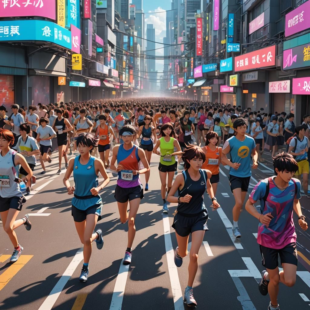 Futuristic City Marathon in Anime Style