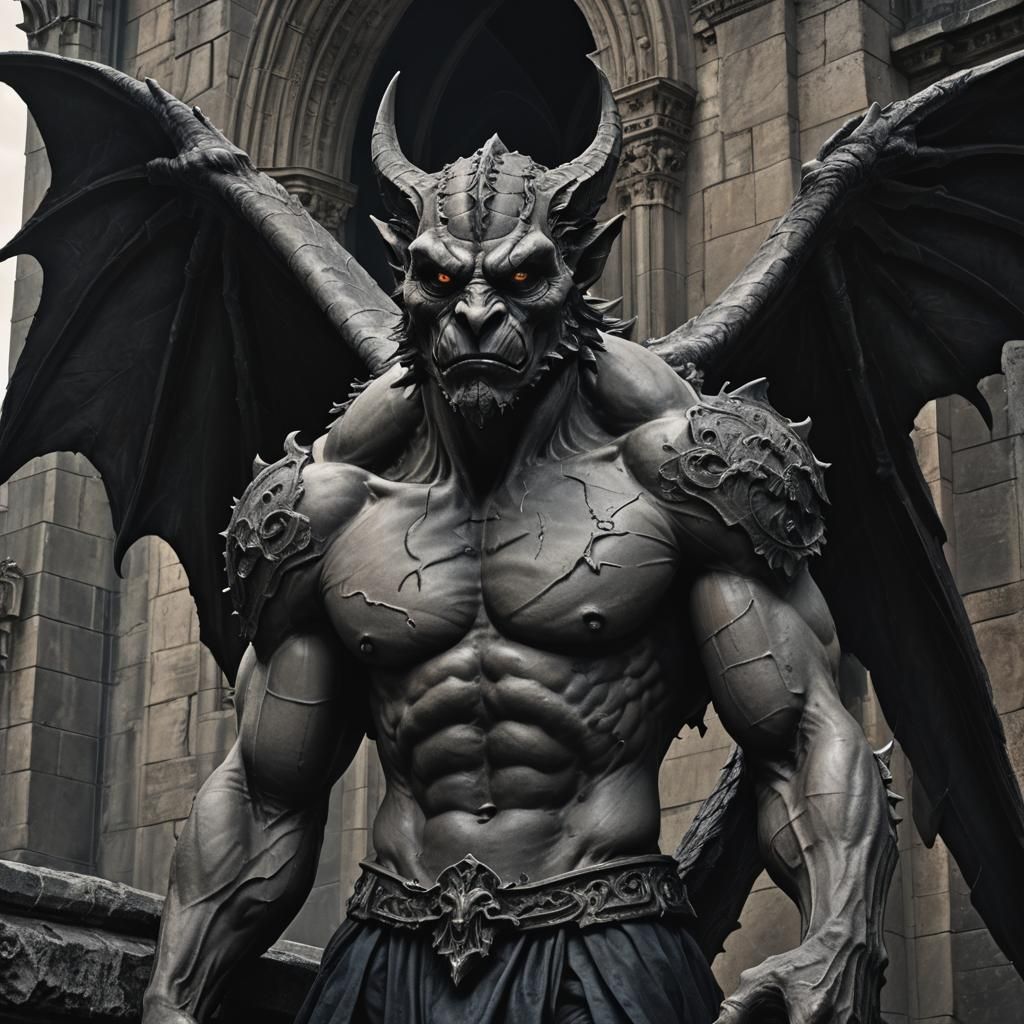 Fierce Gargoyle with Chiseled Features in Dark Fantasy Art