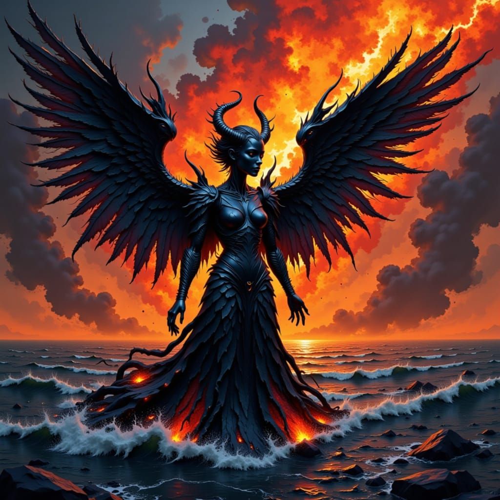 Dark Angel on a Fiery Ocean