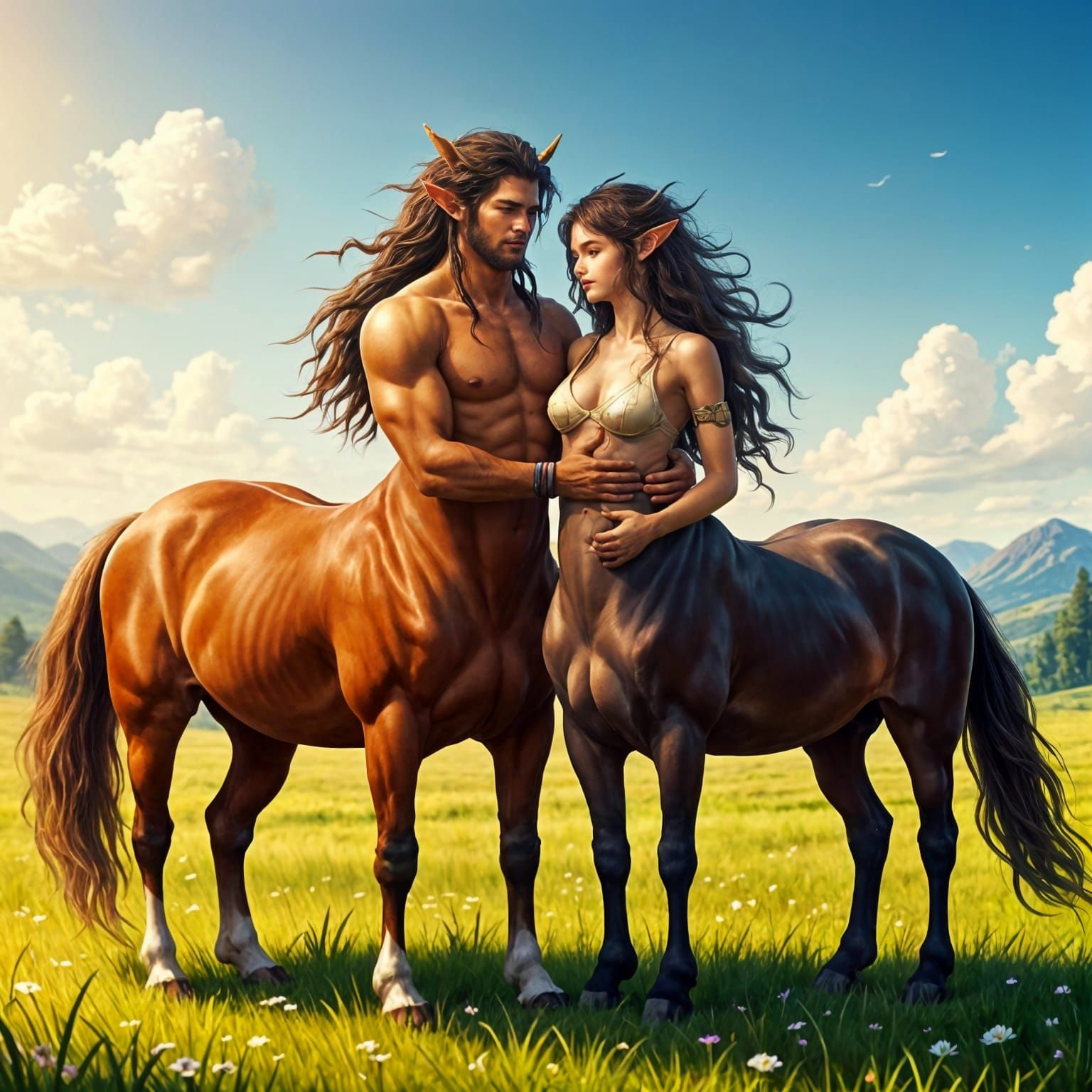 Loving Centaurs in a Sunny Meadow