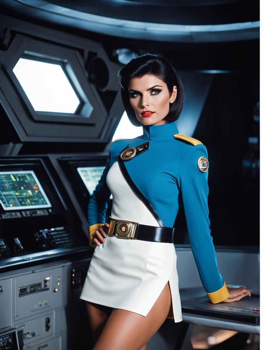 Retro Sci-Fi Pinup in Spaceship Interior