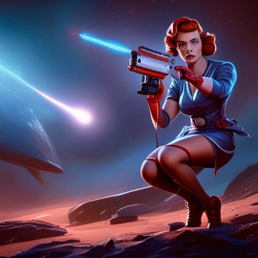 Retro Sci-Fi Space Girl with Ray Gun