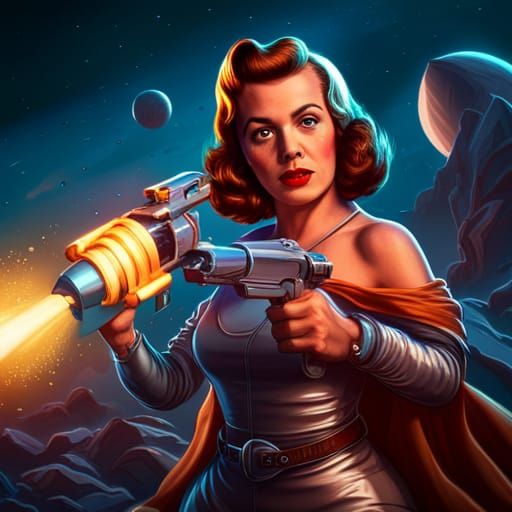 Retro Sci-Fi Space Girl with Ray Gun