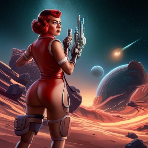1950s Sci-Fi Space Girl with Ray Gun