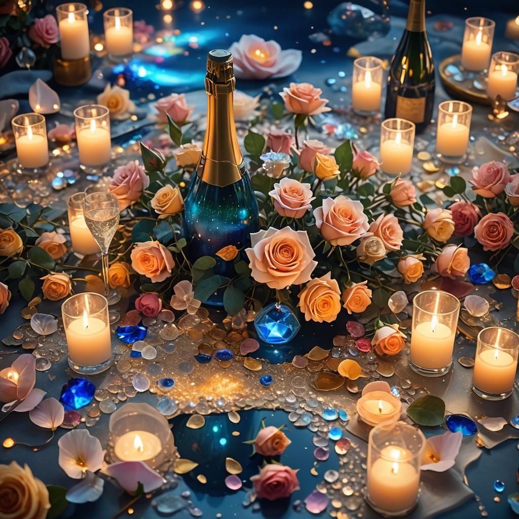 Roses and Champagne on the Moon in Fantasy Art