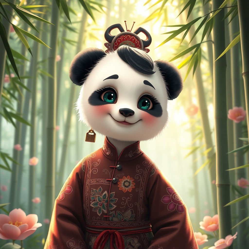 Panda Girl in Bamboo Forest: Anime Concept Art