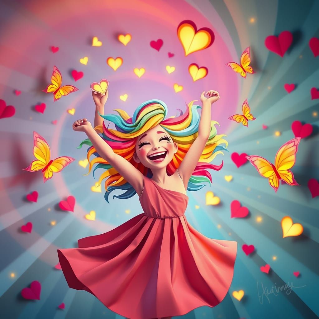 Rainbow Woman Dances in Psychedelic Origami Vortex