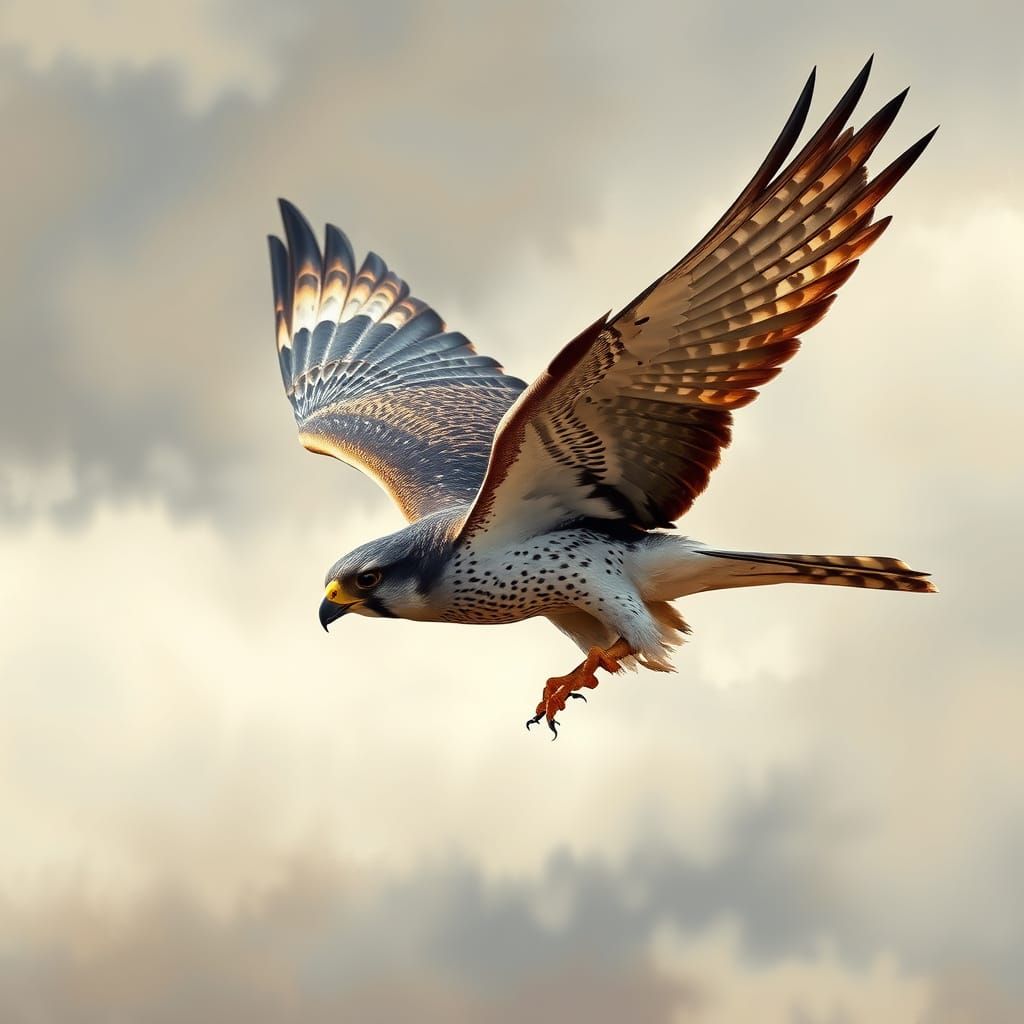 Diving Peregrine Falcon in Expressive, Abstract Landscape