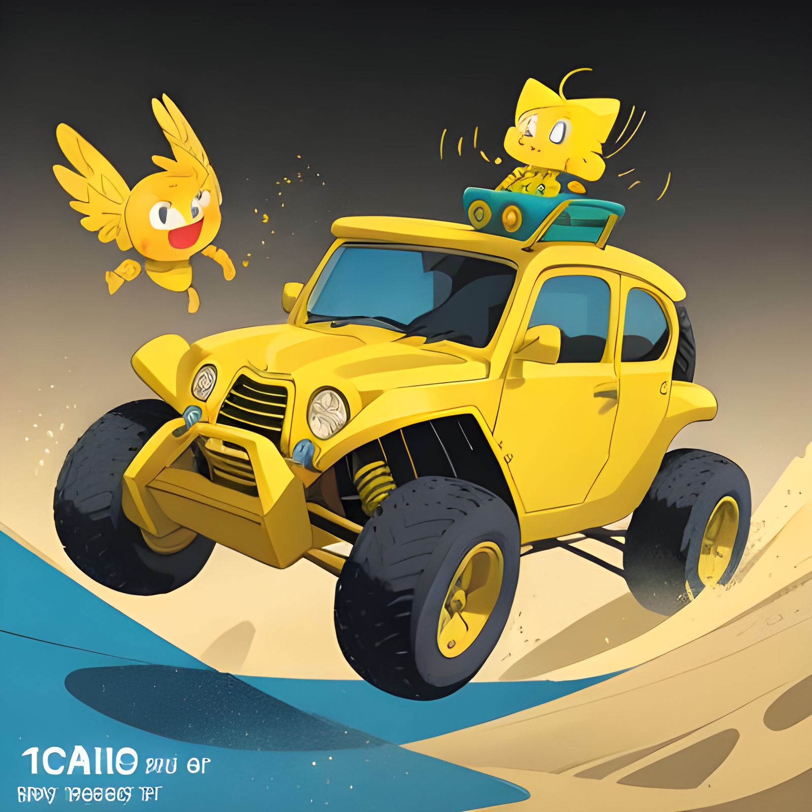 Sand Buggy Jumps Dunes in Pop Art Style