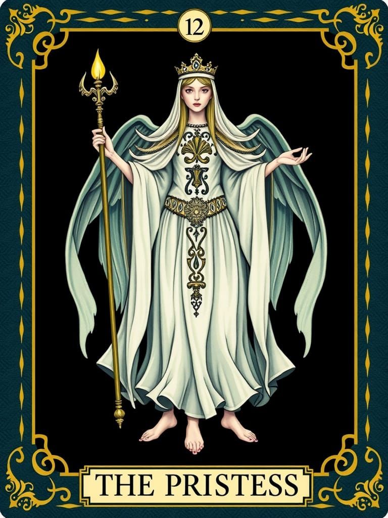 Whimsical High Priestess Tarot Card in Anne Stokes Style