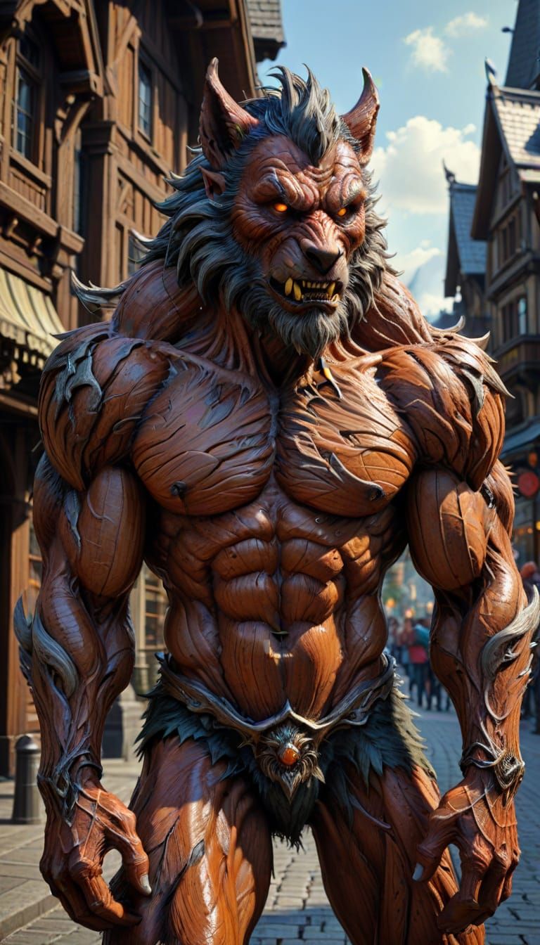 Woodgrain Werewolf Golem in Zakopane Style
