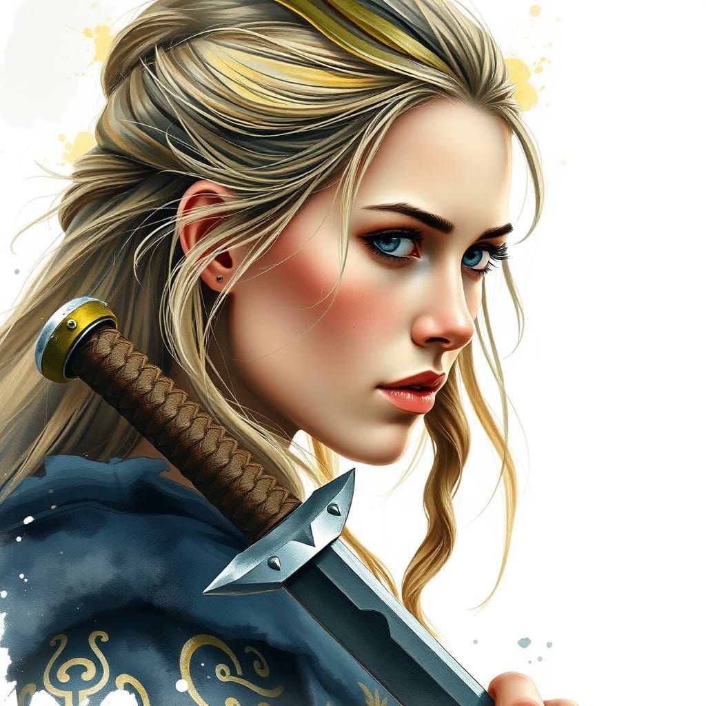 Viking Beauty with Sword in Hand