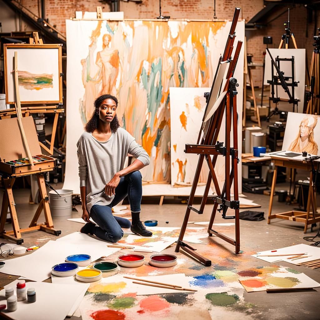 Female Model Posing in Painter's Studio Portrait