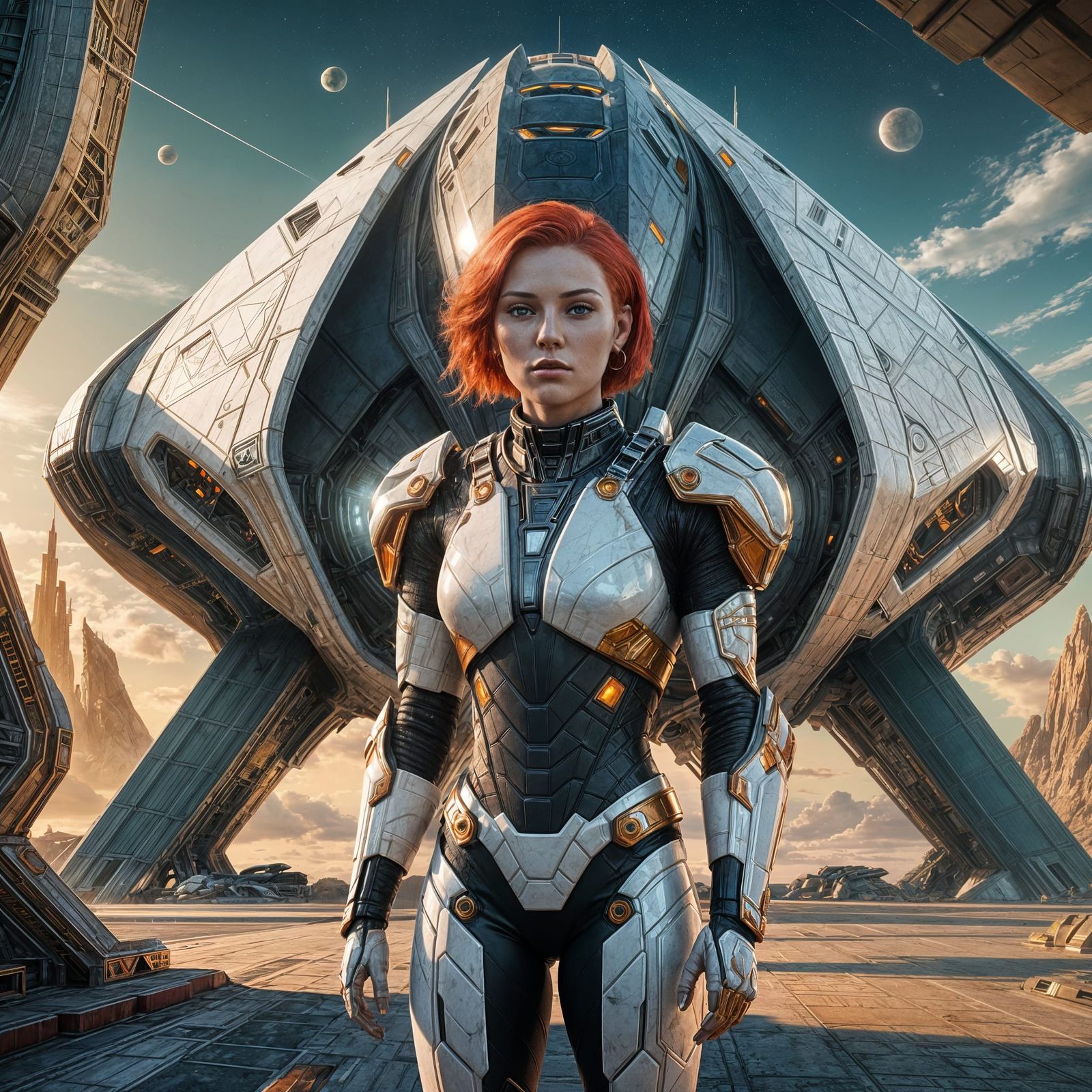 Alien Woman Before Spaceship: Fantasy Concept Art