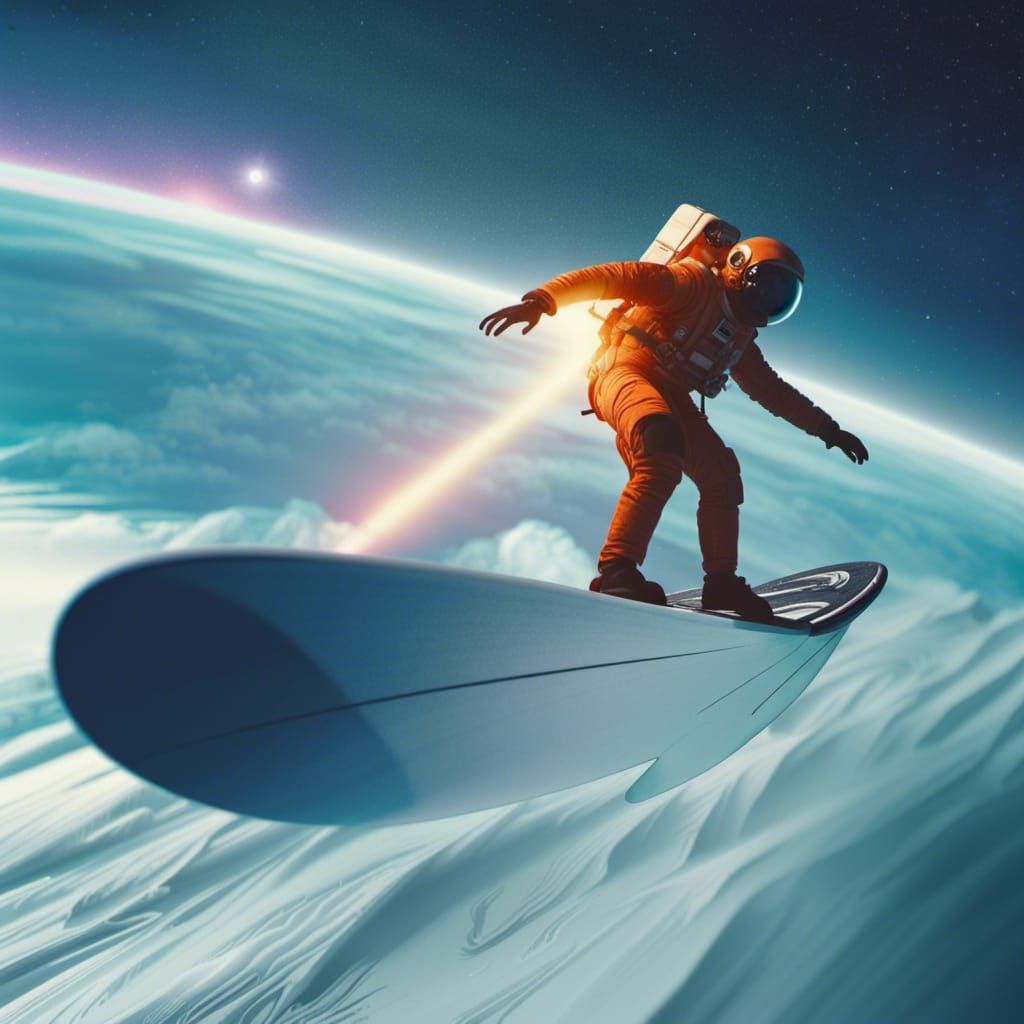 astronaut surfing in space