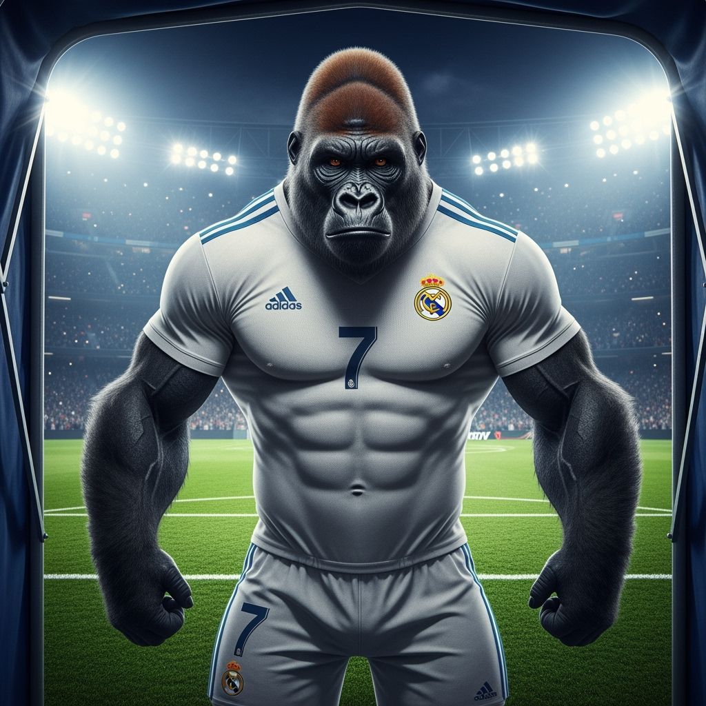 Gorilla in CR7 Jersey: Hyperrealistic Sports Art