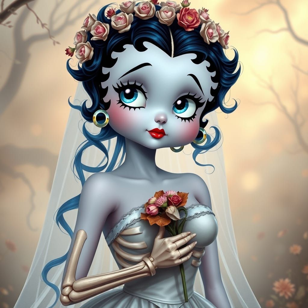 Ethereal Corpse Bride in a Whimsical Floral Crown