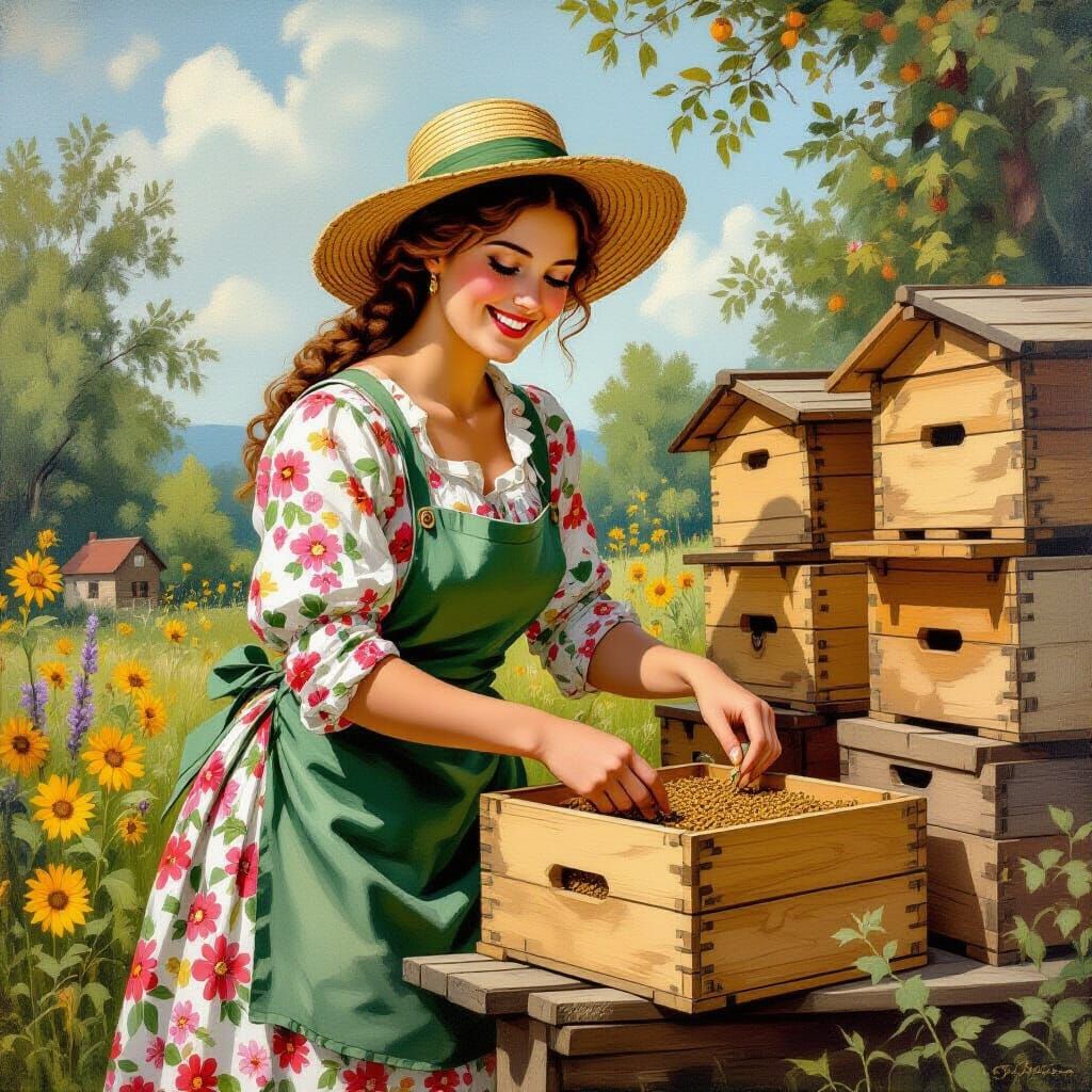 1750s Bee Keeper in Folk Art Style