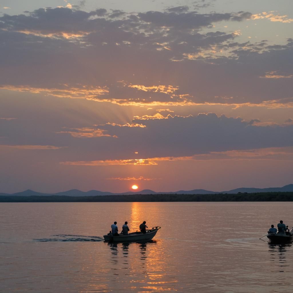 Lake Kariba Sunset: Fishermen in Silhouette