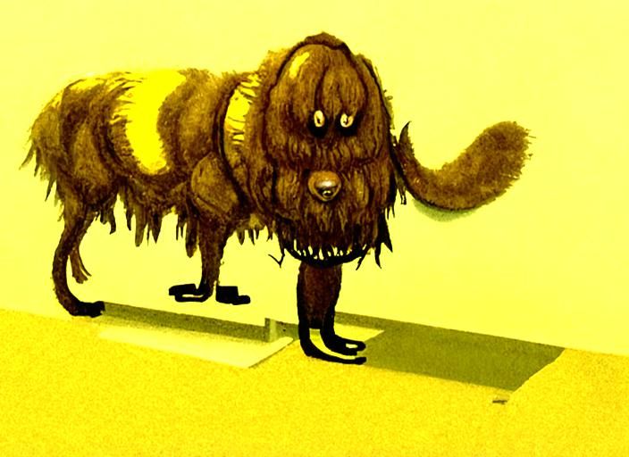 Furry Brown Monster in Empty Yellow Office