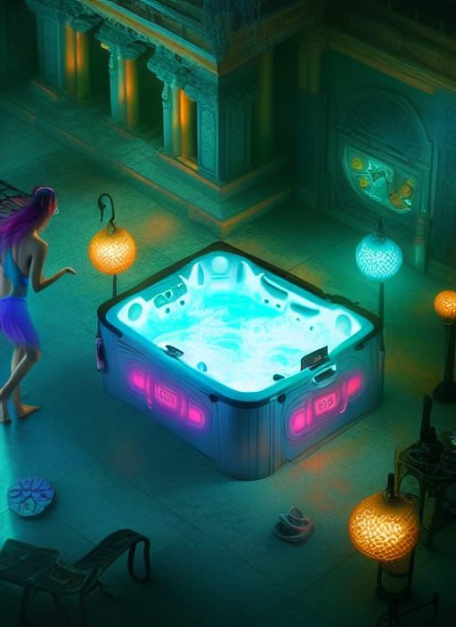 Neon Hot Tub in Ancient Emerald Ruins