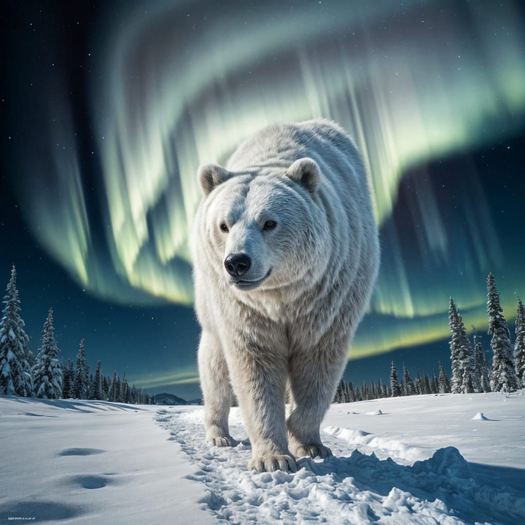 White Bear in Alaskan Landscape, Chagall Style