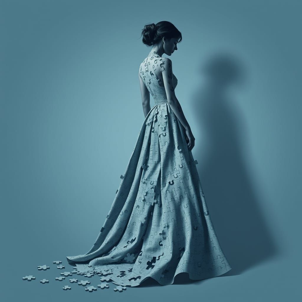 Woman Silhouette in Mosaic Blues