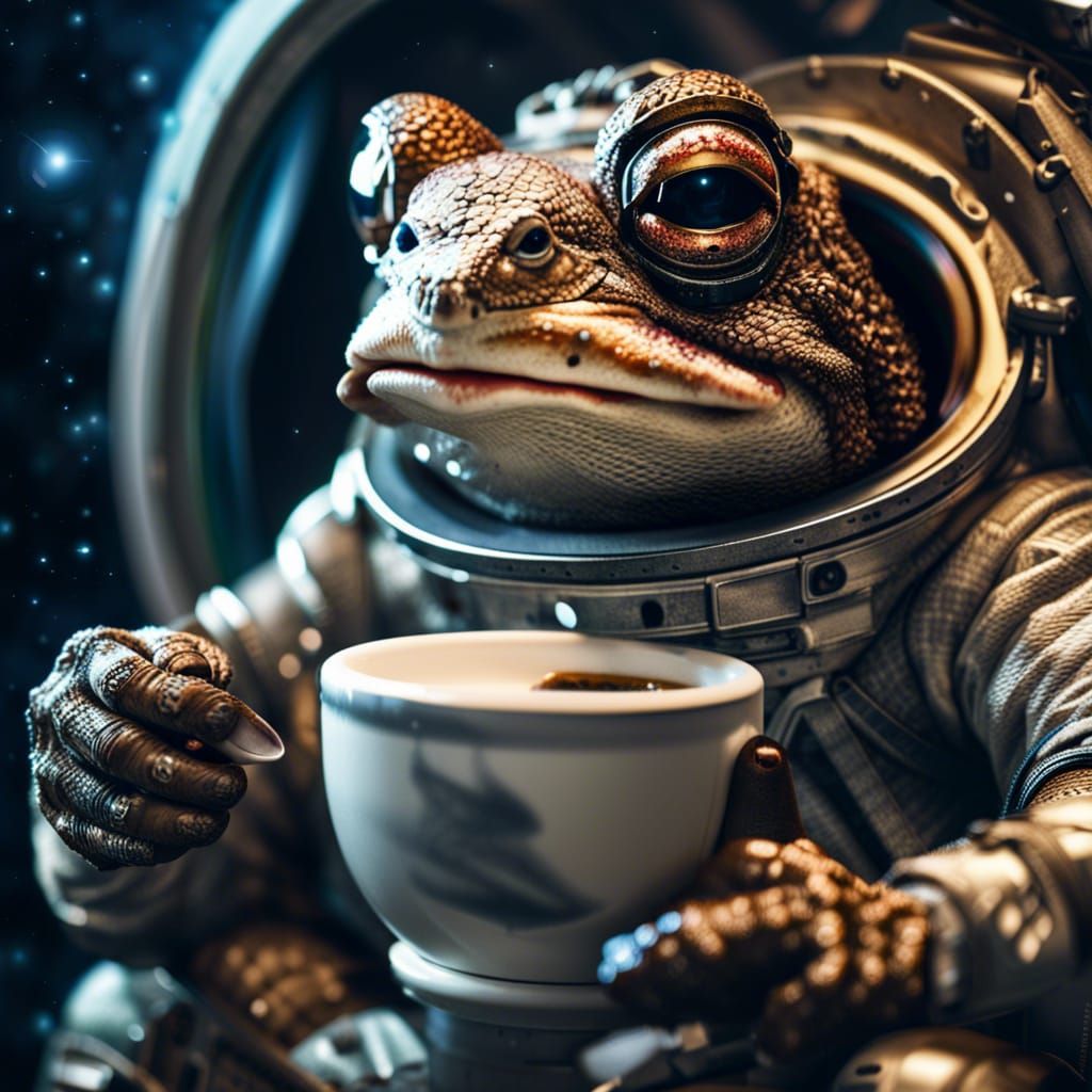 Toad Astronaut Sipping Coffee in Space