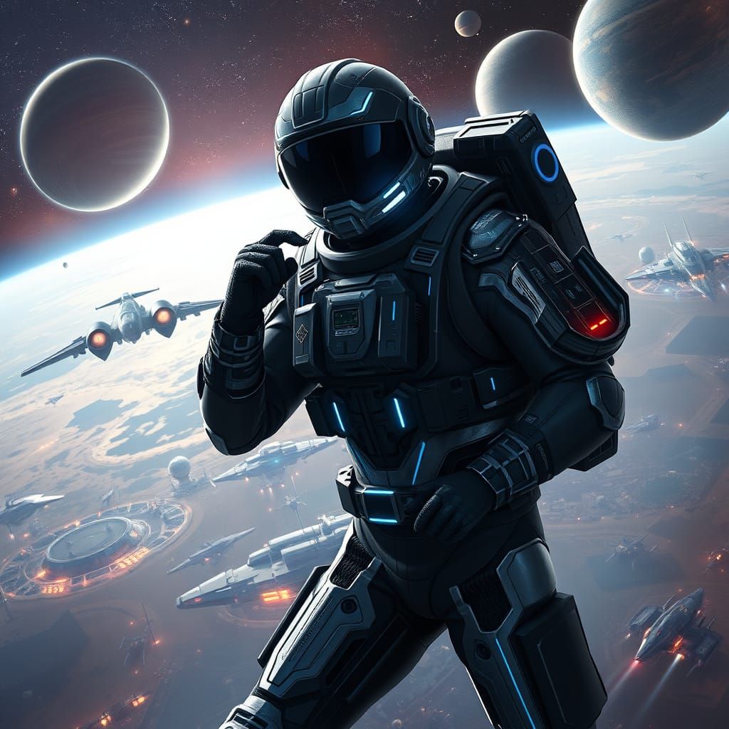 Futuristic Space Fighter Pilot in Heroic Pose