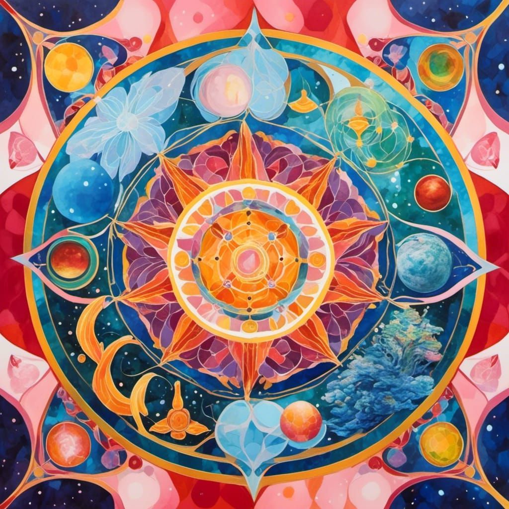 Sacred Geometry Four Elements in Gouache