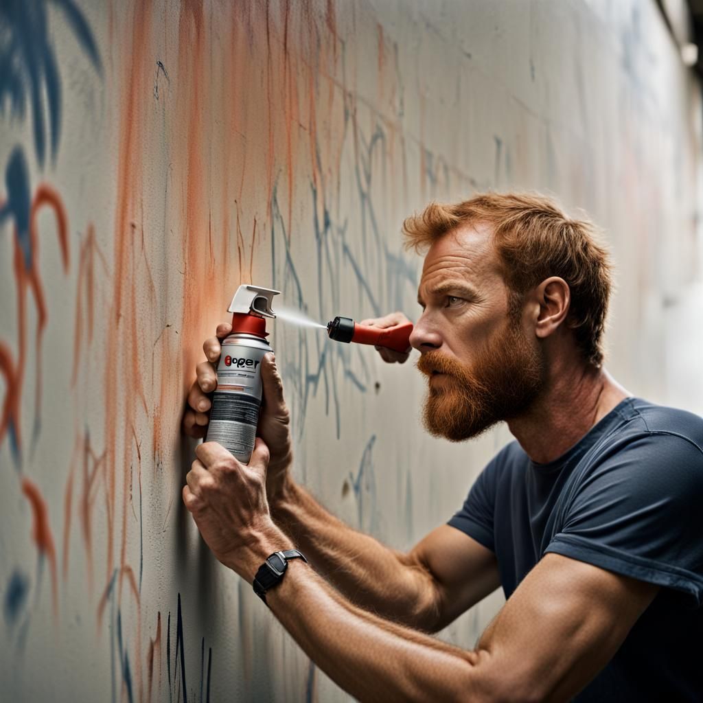 Man Spray Painting Graffiti Portrait