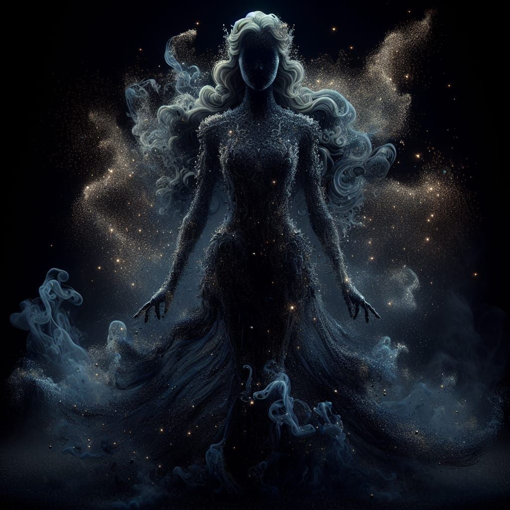 Regal Water Queen Silhouette in Starry Night