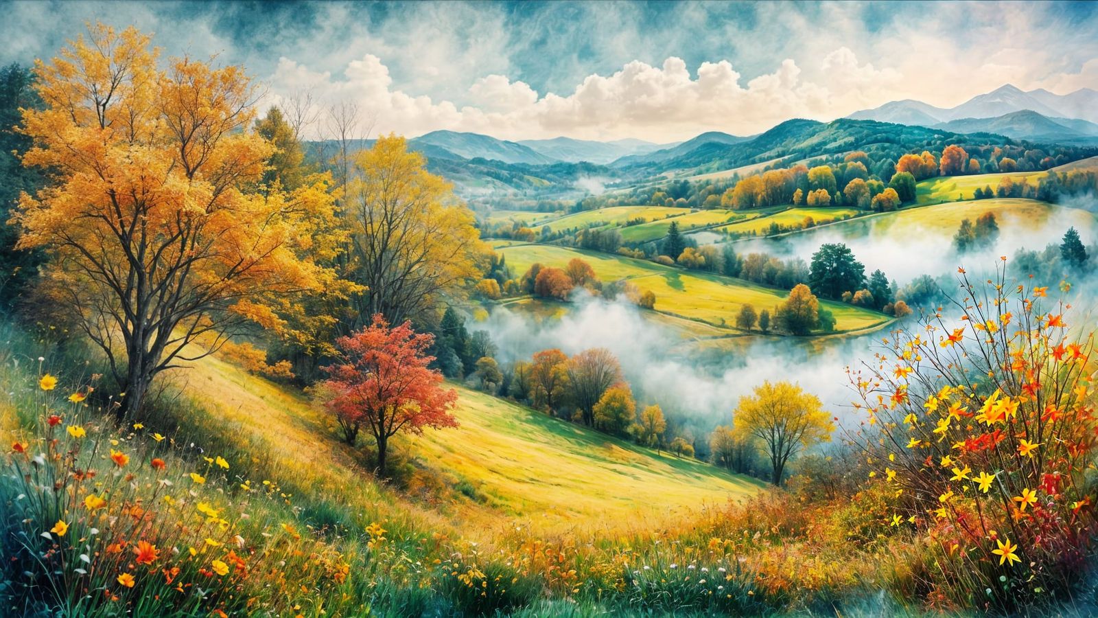 Double Exposure: Summer to Autumn Landscape