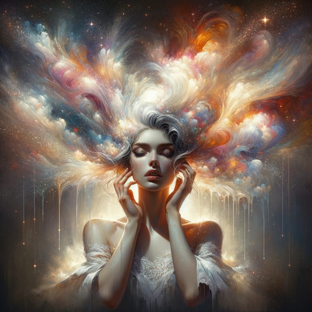 Ethereal Woman with Exploding Aura in Romantic Style