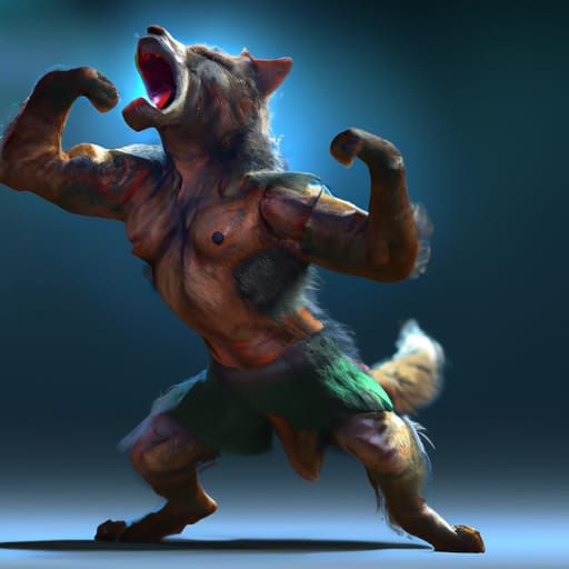 Muscular Werewolf Boxing: Detailed Matte Painting