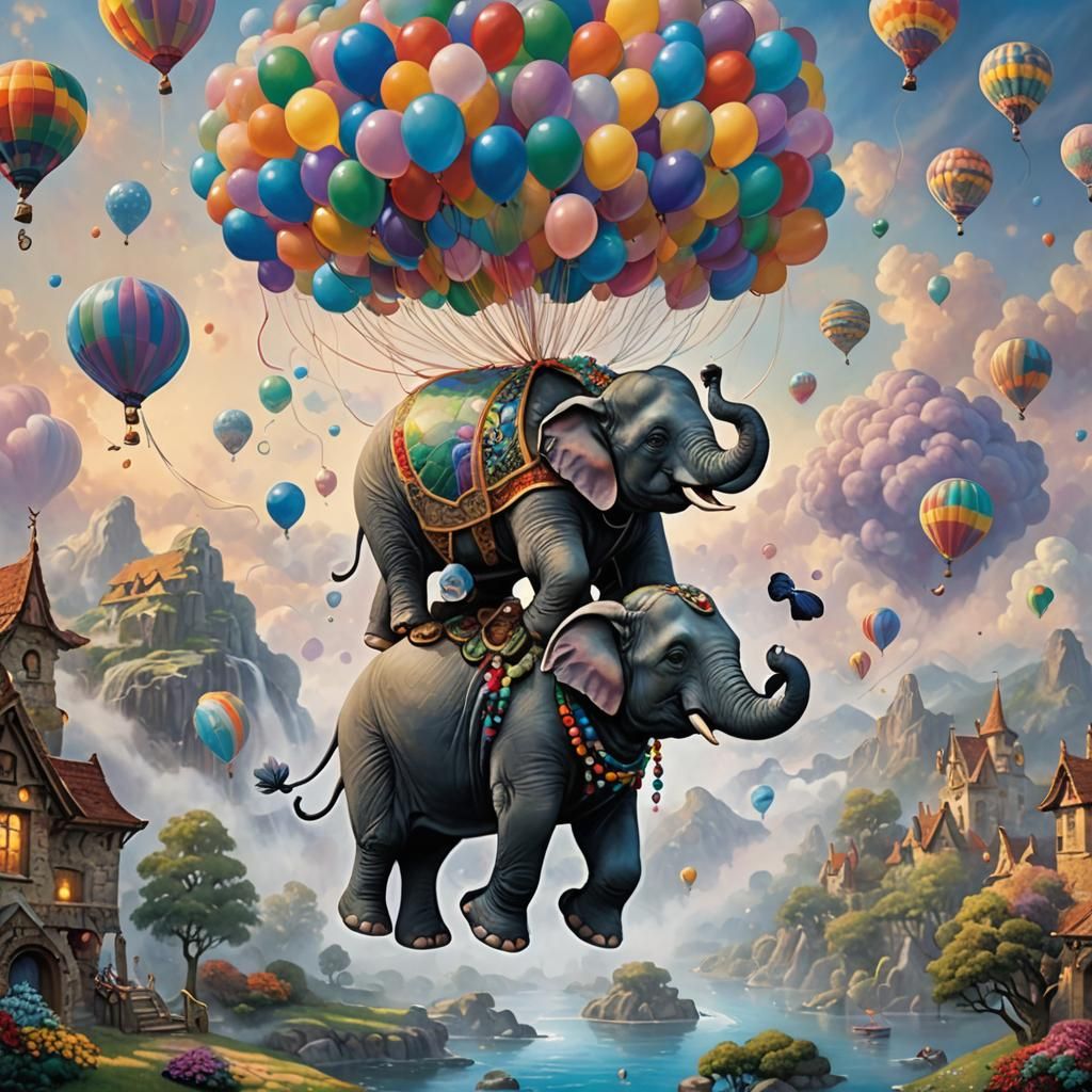 Floating Elephant Balloon in Ethereal Fantasy Style