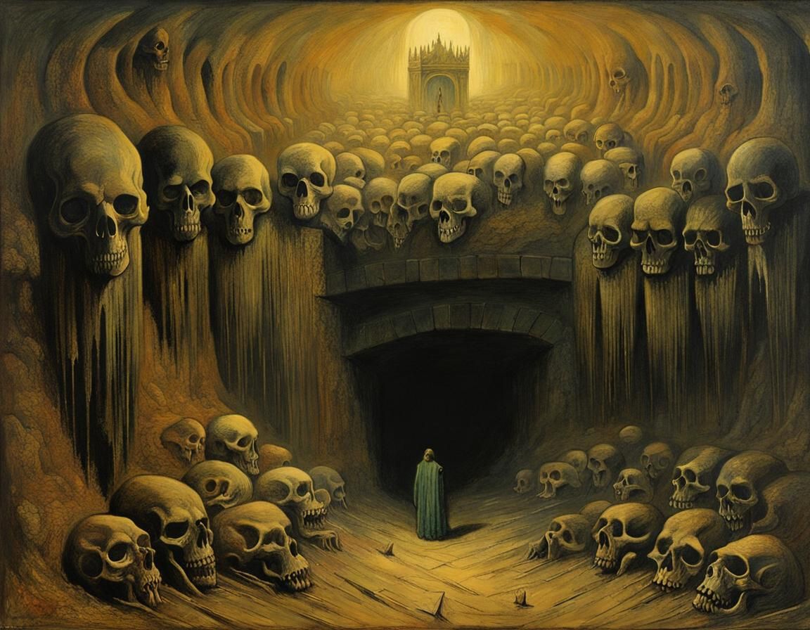Eerie Catacombs: A Horror Nightmare as Oil Painting