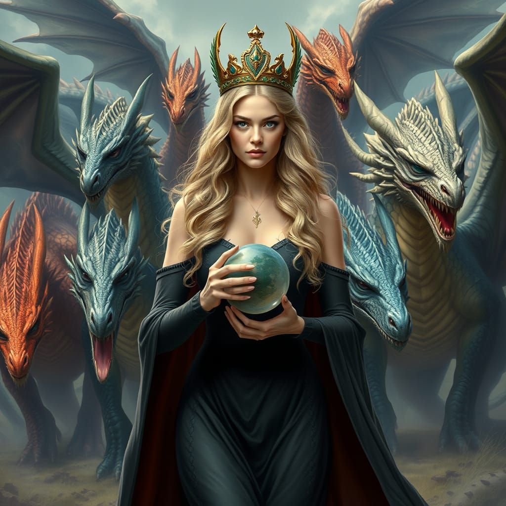 Dragon Queen with Army, in Photorealistic Style